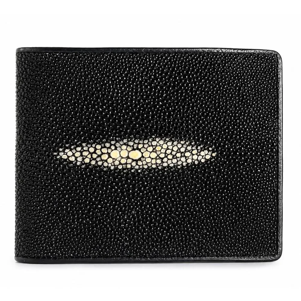 River Black Shagreen Bifold Wallet Genuine Leather ID Holder